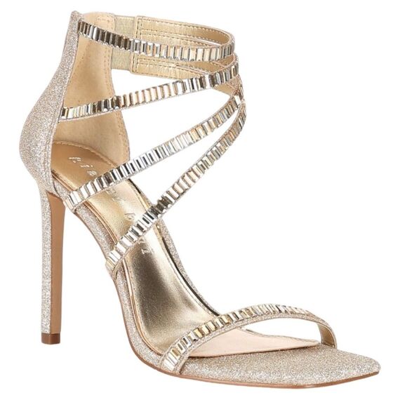Gianni Bini Gold Shawn Evening Heels Size 9.5M Embellished Sparkle Glam Cocktail - Picture 1 of 10